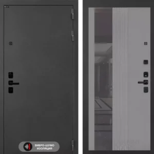 Входная дверь PIANO с Зеркалом 32 тонированным - Серый рельеф софт