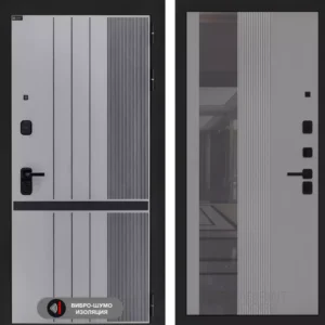 Входная дверь SKYLAB с Зеркалом 32 тонированным - Серый рельеф софт