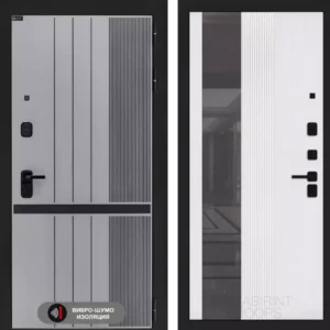 Входная дверь SKYLAB с Зеркалом 32 тонированным - Белый рельеф софт
