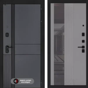 Входная дверь EVOLAB с Зеркалом 32 тонированным - Серый рельеф софт