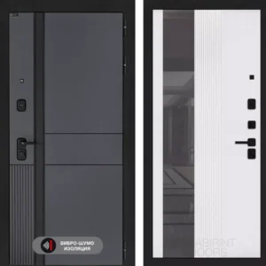 Входная дверь EVOLAB с Зеркалом 32 тонированным - Белый рельеф софт